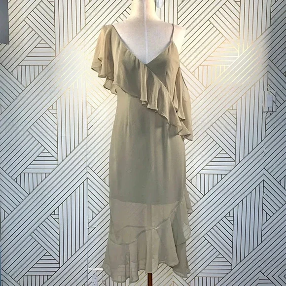 Keepsake the Label Cosmic Girl Ruffle Dress in Willow Tan Beige Green Size Small - Picture 2 of 11